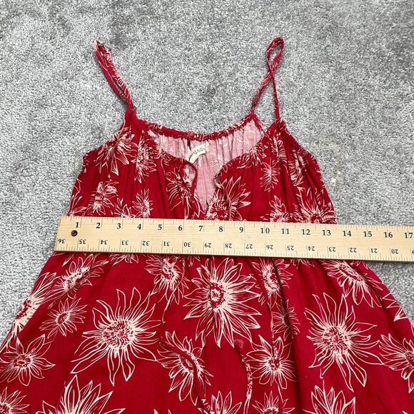 Rewind Linen Blend A-Line Sun Dress Womens Large Red Floral Spaghetti Strap Boho - Picture 9 of 12